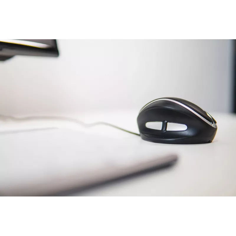 BakkerElkhuizen Oyster káblová myš, obojručná, vertikálny dizajn, laser, USB Type-A, 1200 DPI, čierna, strieborná