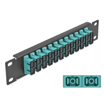 Optický patch panel DeLOCK 10 palcov 12 port SC duplex aqua 1U čierna