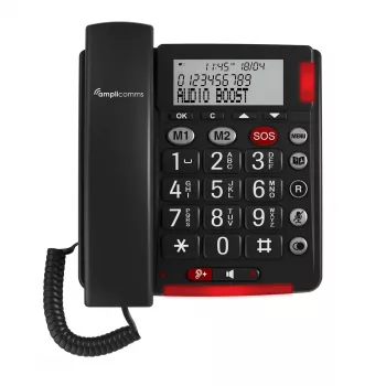 Analógový telefón amplicomms BigTel 50 Alarm Plus identifikácia volajúceho tmavosivá