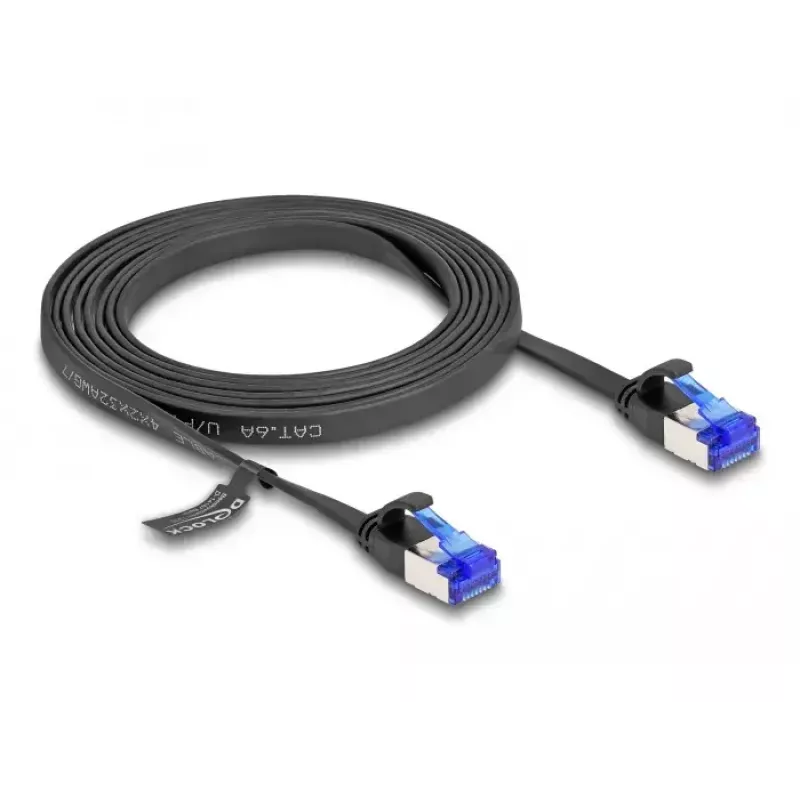 Sieťový kábel DeLOCK RJ45 plochý patch kábel konektor samec na samec Cat.6A 2 m čierny