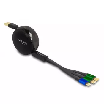 DeLOCK USB 3 v 1 zvinovací nabíjací kábel Micro USB 2 x USB Type-C 1,13 m