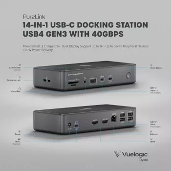 Laptop dock PureLink VL-D200 káblový sivá USB Power Delivery HDMI 2.0