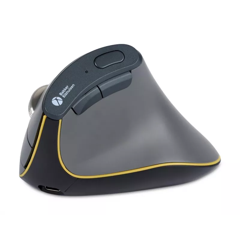 BakkerElkhuizen FastForward myš, pravácka, vertikálny dizajn, optická, RF Wireless + Bluetooth + USB Type-C, 500 DPI, sivá
