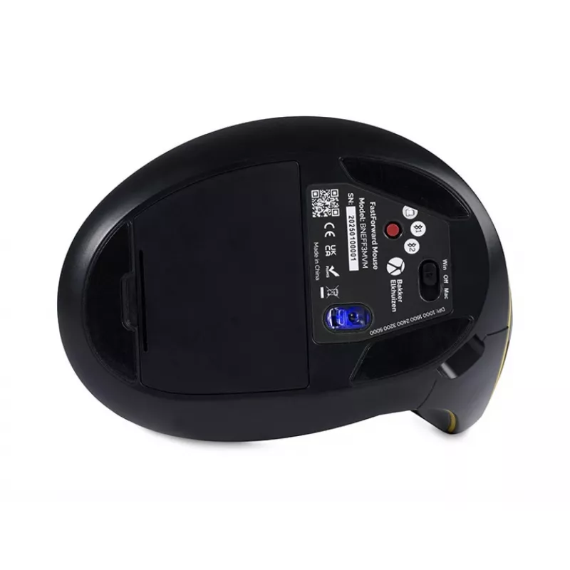 BakkerElkhuizen FastForward myš, pravácka, vertikálny dizajn, optická, RF Wireless + Bluetooth + USB Type-C, 500 DPI, sivá