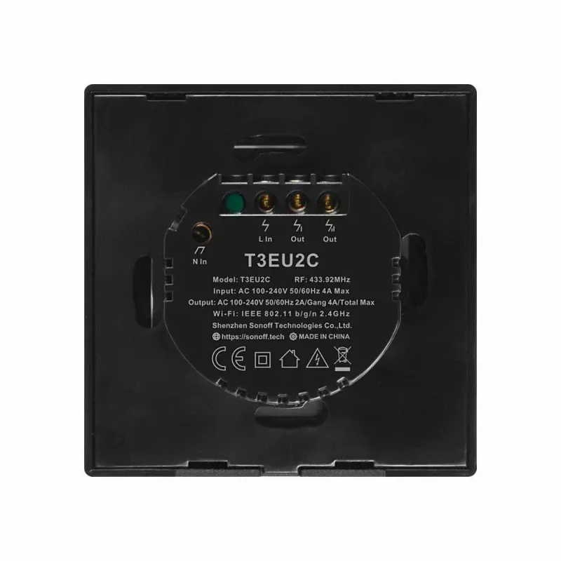 Dotykový vypínač Sonoff T3 EU TX WiFi RF 433 2-kanálový – nástenný smart vypínač, EU dotykový panel