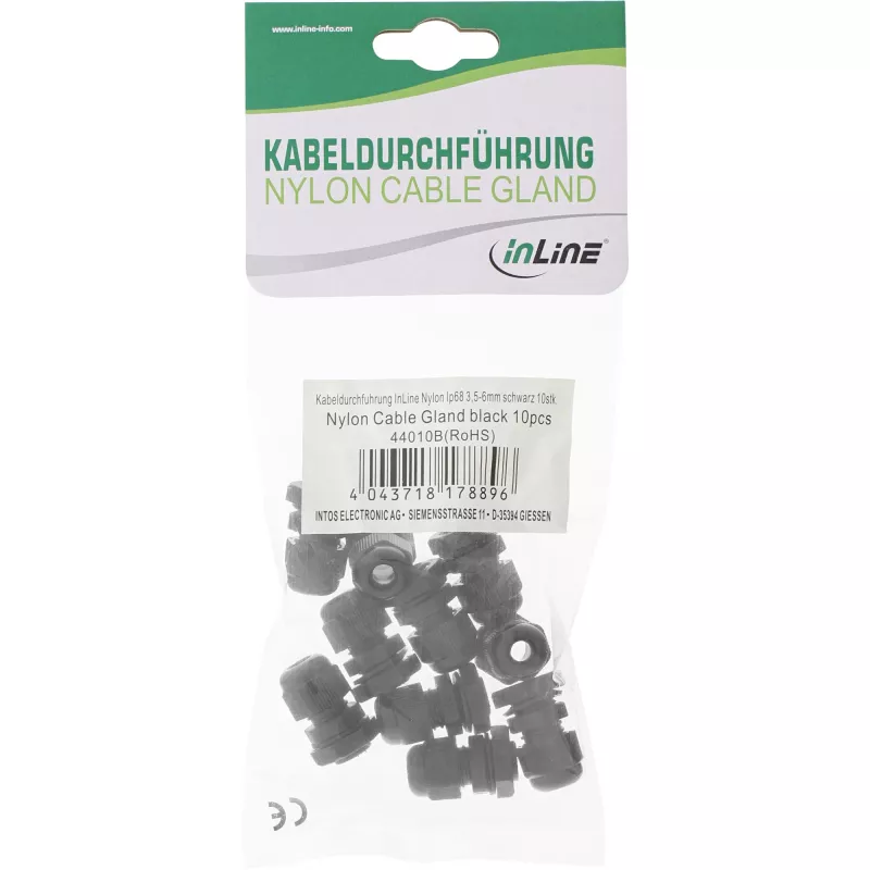 InLine 44010B káblová priechodka PG 7, IP68, 3,5-6 mm, nylon s neoprénovým tesnením, 10 ks, čierna