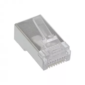 InLine konektor 8P8C RJ45 samec tienený pre okrúhly kábel, balenie 10 ks, strieborný