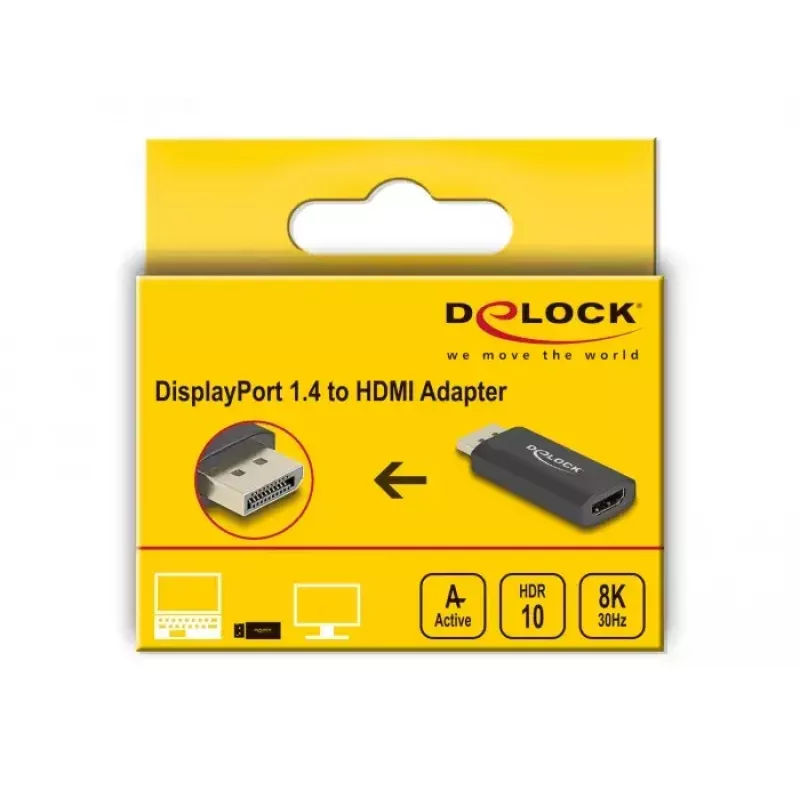 DELOCK aktívny DisplayPort 1.4 na HDMI adaptér 8K HDR čierny