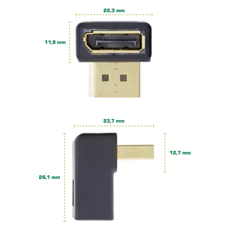 InLine DisplayPort adaptér, DisplayPort konektor samec / samica zahnutý nadol
