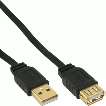 InLine USB 2.0 plochý kábel Type-A konektor samec / samica pozlátený čierny 5m