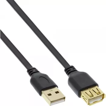 InLine USB 2.0 plochý kábel Type-A konektor samec / samica pozlátený čierny 3m