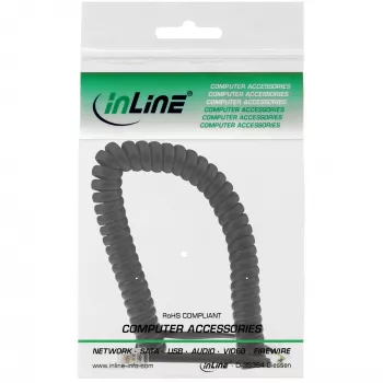 InLine špirálový kábel RJ10 priamo zapojený konektor samec / konektor samec, čierny, do 2m
