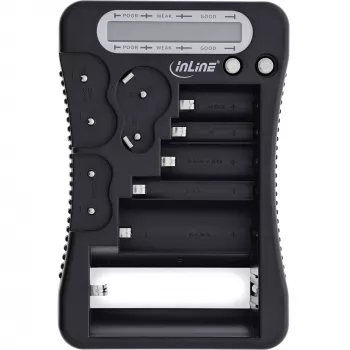 Tester batérií InLine 01285 s LCD displejom pre tužkové a gombíkové batérie