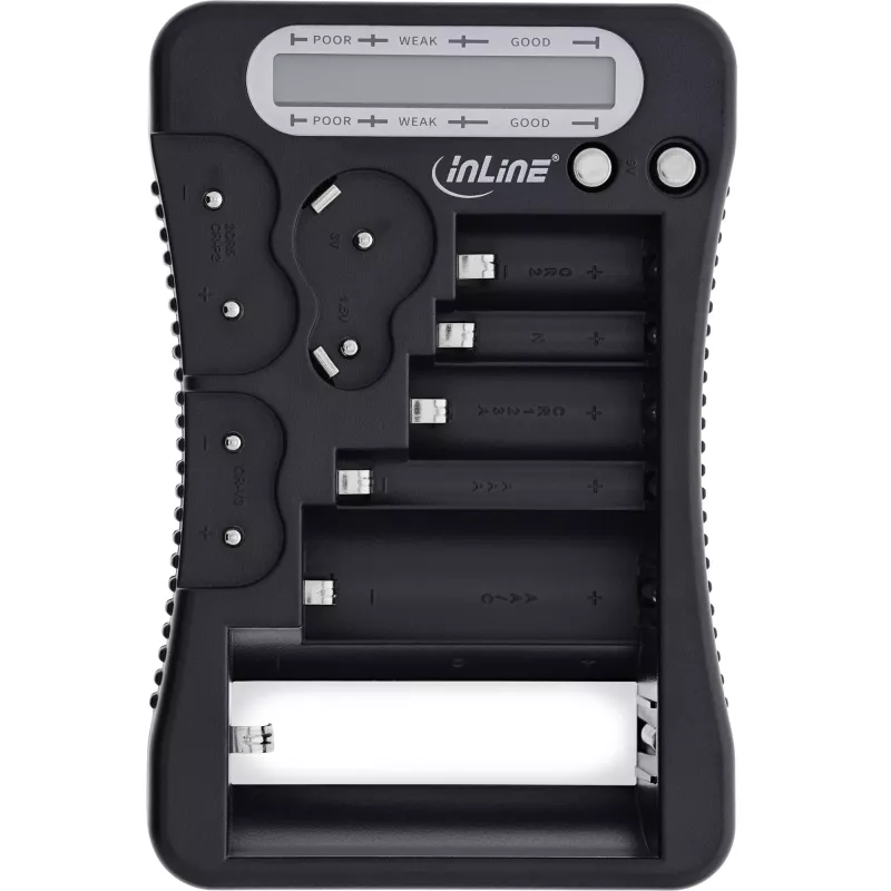 Tester batérií InLine 01285 s LCD displejom pre tužkové a gombíkové batérie