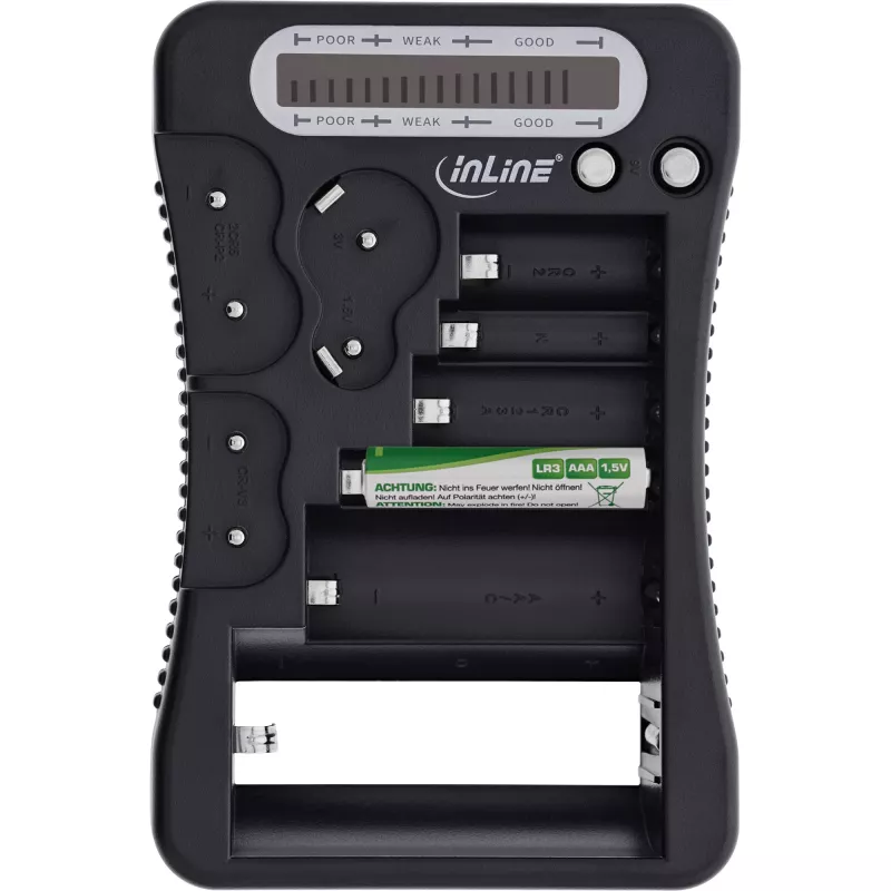 Tester batérií InLine 01285 s LCD displejom pre tužkové a gombíkové batérie