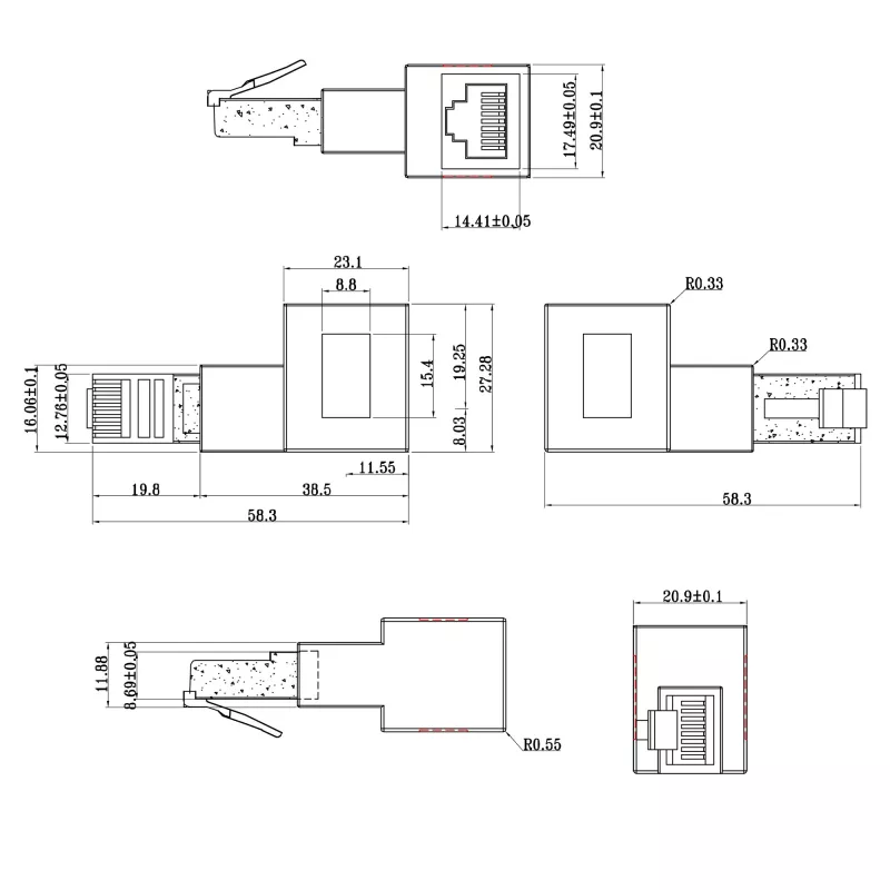 InLine adaptér patch kábla Cat.6A, RJ45 konektor samec / konektor samica, 90° zalomený doprava