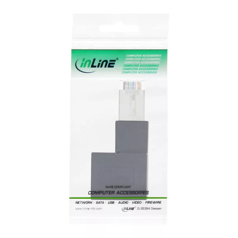 InLine adaptér patch kábla Cat.6A, RJ45 konektor samec / konektor samica, 90° zalomený doprava