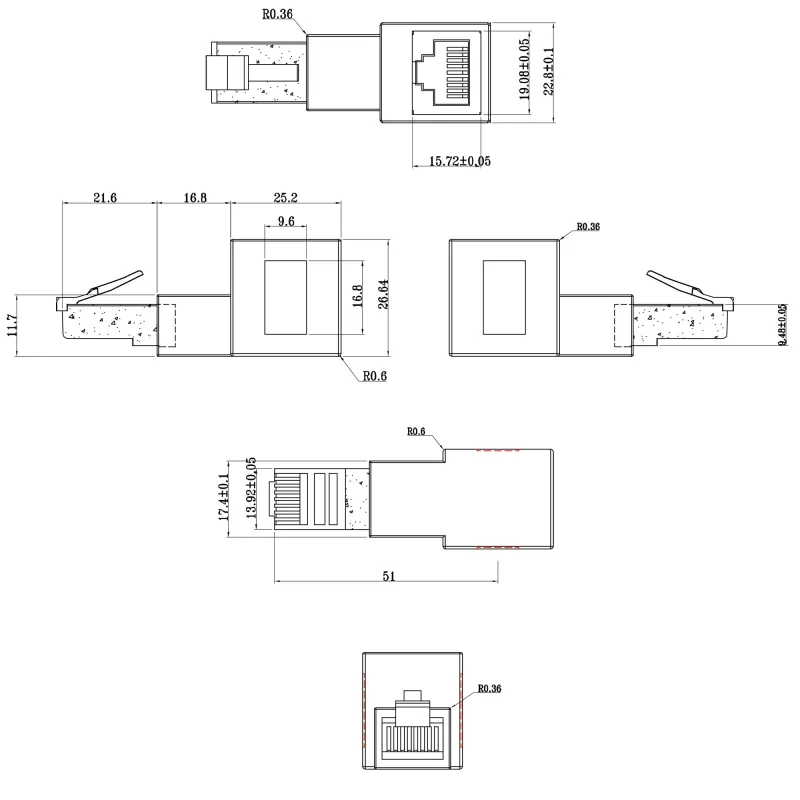 InLine adaptér patch kábla Cat.6A, RJ45 konektor samec / konektor samica, 90° zalomený nahor