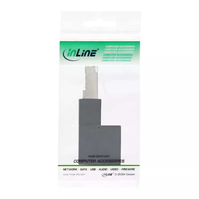 InLine adaptér patch kábla Cat.6A, RJ45 konektor samec / konektor samica, 90° zalomený nahor