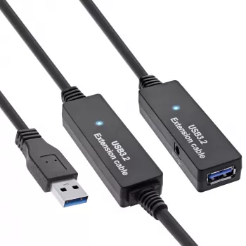 InLine USB3.2 Gen.1 aktívny opakovač kábel Type-A konektor samec / konektor samica, čierny, 20 m