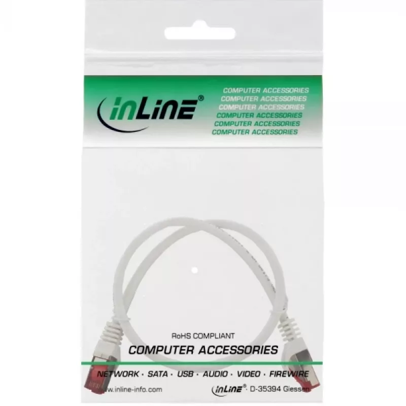 InLine patch kábel S/FTP PiMF Cat.6 250MHz medený bezhalogénový biely 0,5 m
