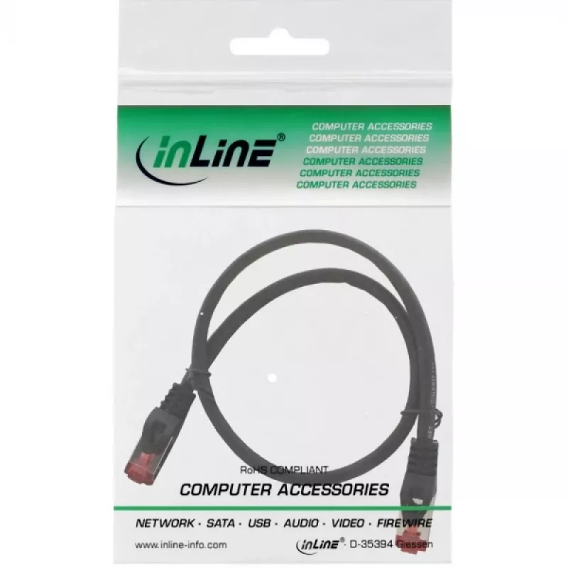 InLine patch kábel S/FTP PiMF Cat.6 250MHz medený bezhalogénový čierny 0,5 m