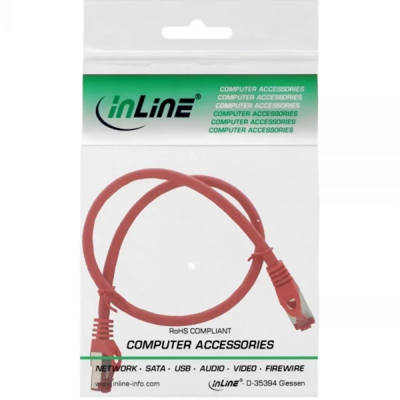 InLine patch kábel S/FTP PiMF Cat.6 250MHz medený bezhalogénový červený 0,5 m