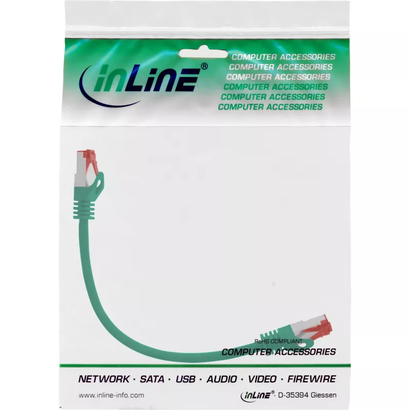 InLine patch kábel S/FTP PiMF Cat.6 250MHz medený bezhalogénový zelený 0,25 m
