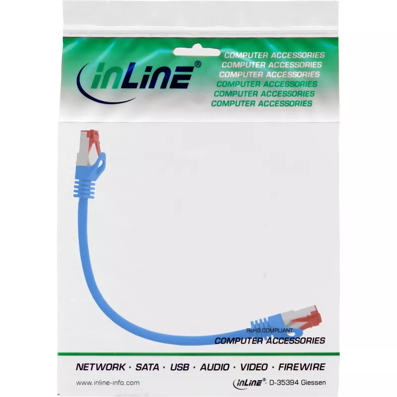 InLine patch kábel S/FTP PiMF Cat.6 250 MHz medený bezhalogénový modrý 0,25 m