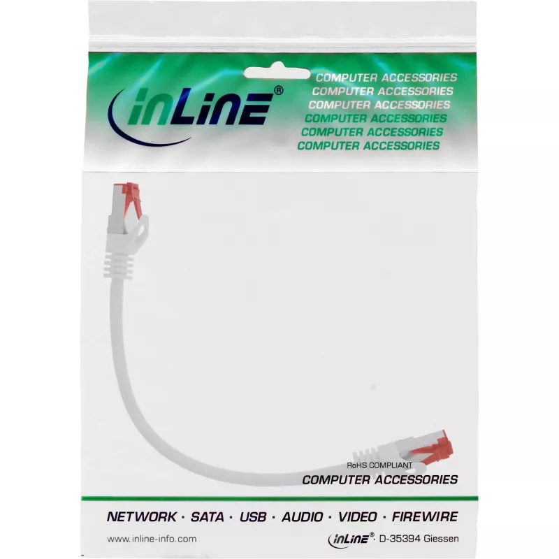 InLine patch kábel S/FTP PiMF Cat.6 250MHz medený bezhalogénový biely 0,25 m