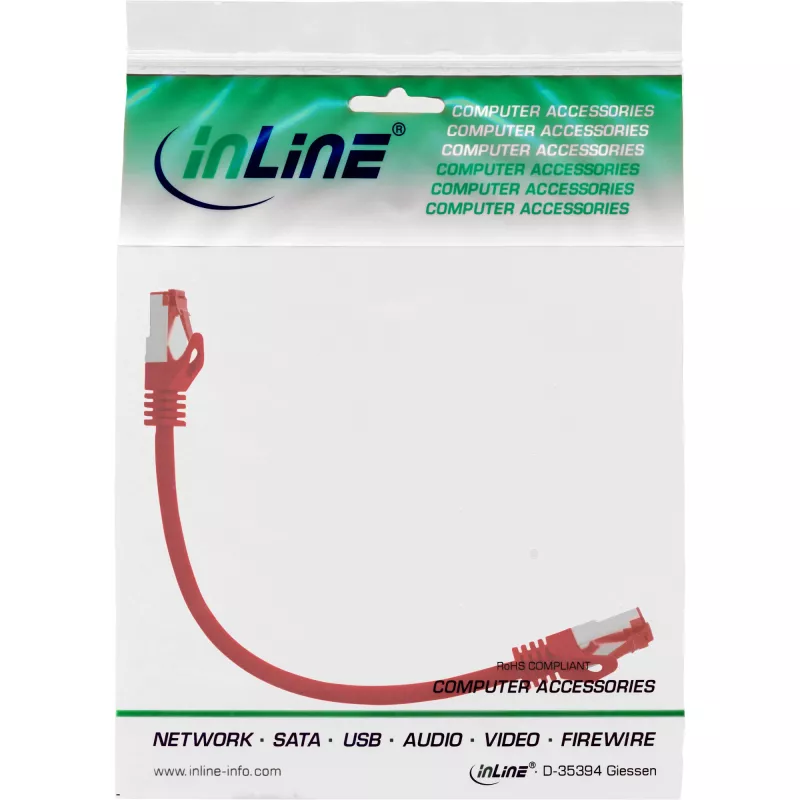 InLine patch kábel S/FTP PiMF Cat.6 250MHz medený bezhalogénový červený 0,25 m