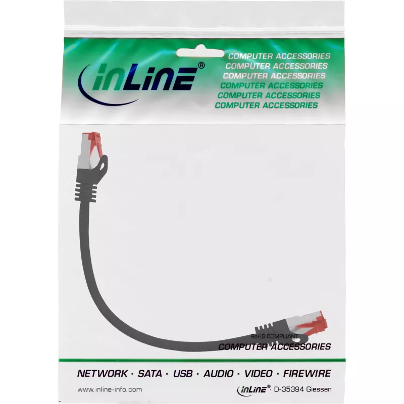 InLine patch kábel S/FTP PiMF Cat.6 250MHz medený bezhalogénový čierny 0,3 m