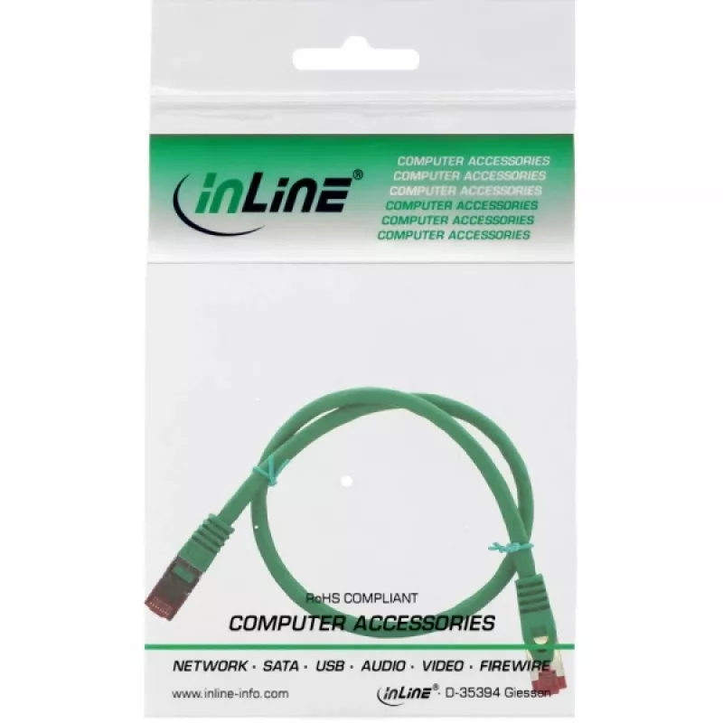 InLine patch kábel S/FTP PiMF Cat.6 250MHz medený bezhalogénový zelený 0,3 m