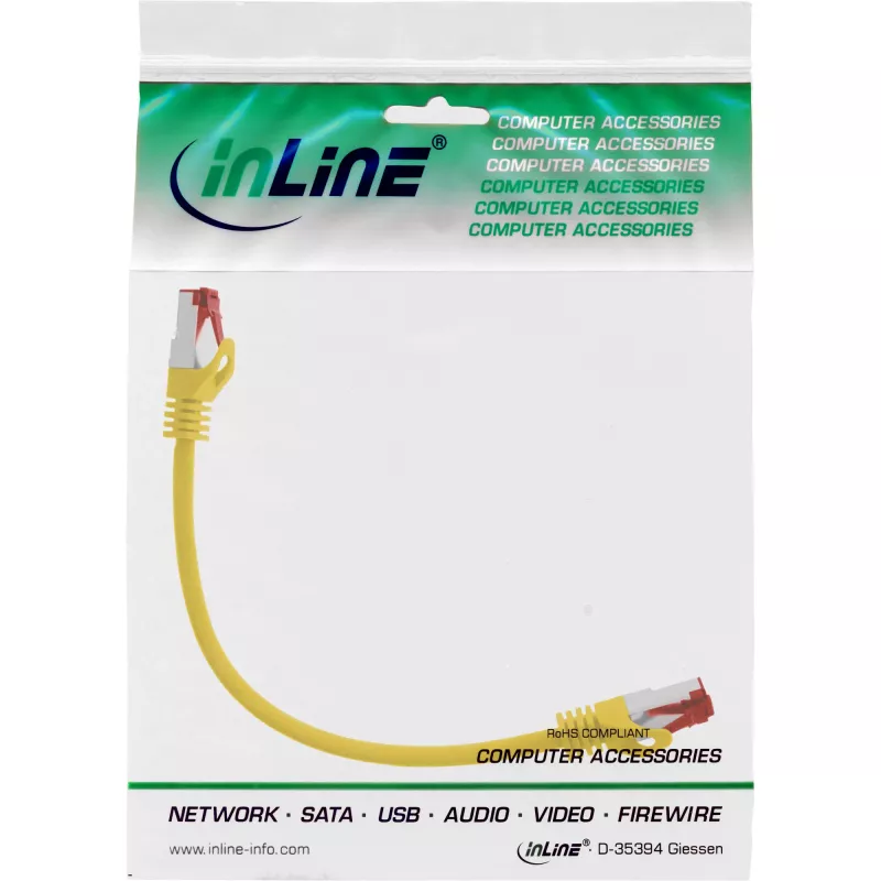 InLine patch kábel S/FTP PiMF Cat.6 250MHz medený bezhalogénový žltý 0,3 m