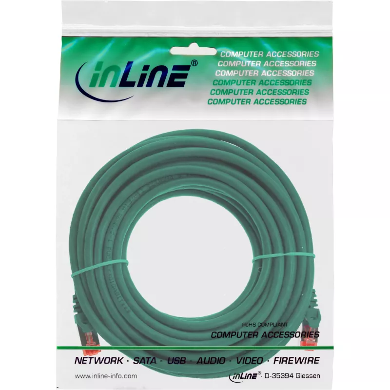 InLine Patch kábel S/FTP PiMF Cat.6 250MHz medený bezhalogénový zelený 5m