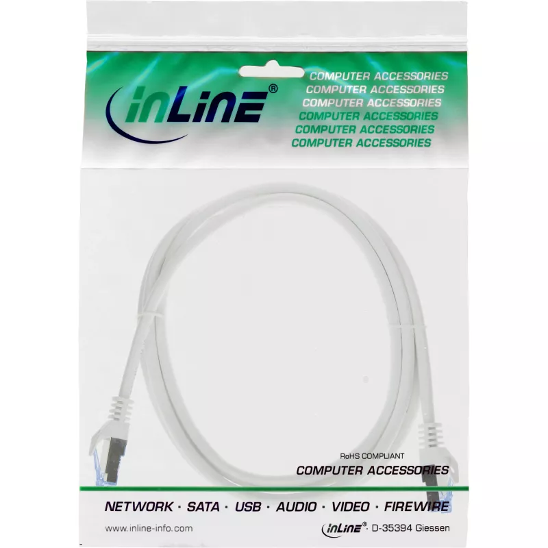 InLine patch kábel, Cat.6A, S/FTP, TPE flexibilný, biely, 1,5m