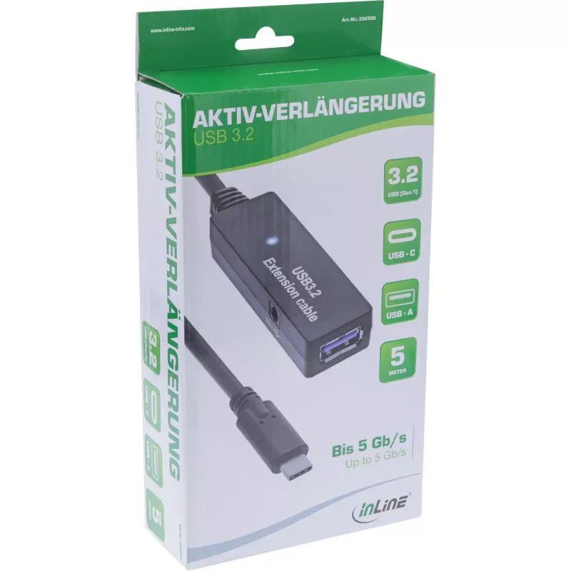 InLine USB 3.2 Gen.1 aktívne predlžovacie, USB-C konektor samec na USB-A konektor samica, 5 m