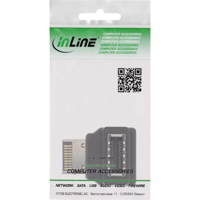 InLine USB 3.2 adaptér interný, front panel USB-E konektor samec na USB-E konektor samica 90°