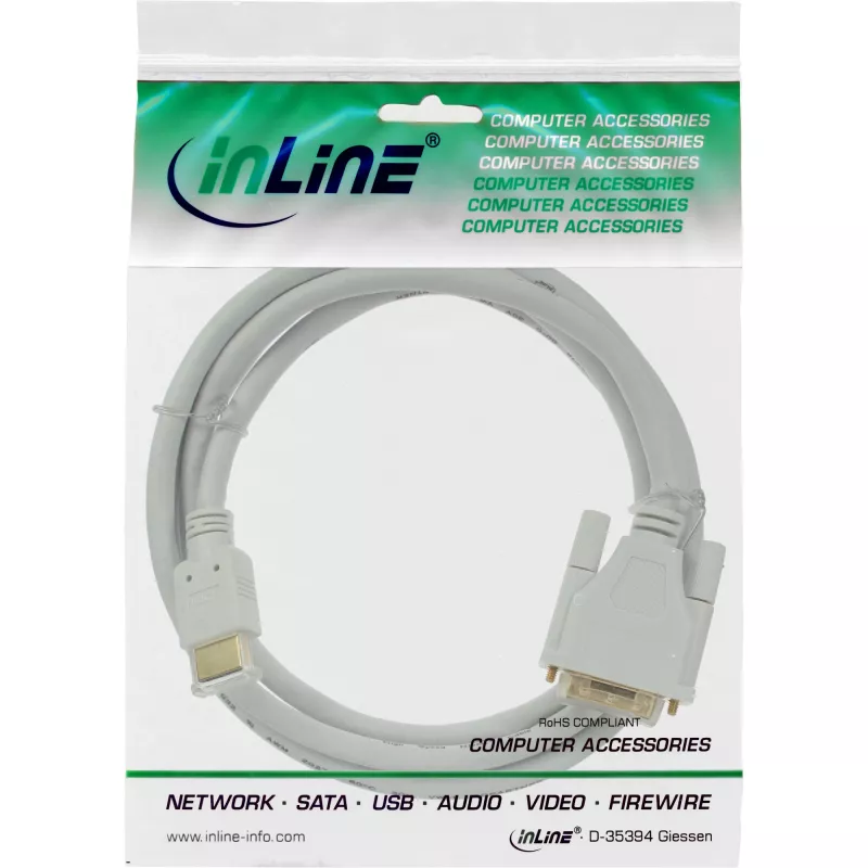 InLine HDMI na DVI kábel konektor samec / 18+1 konektor samec biely zlatý 5m