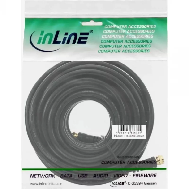 SAT kábel Premium InLine 69315P 15m 2-násobne tienený 2x F konektor samec čierny