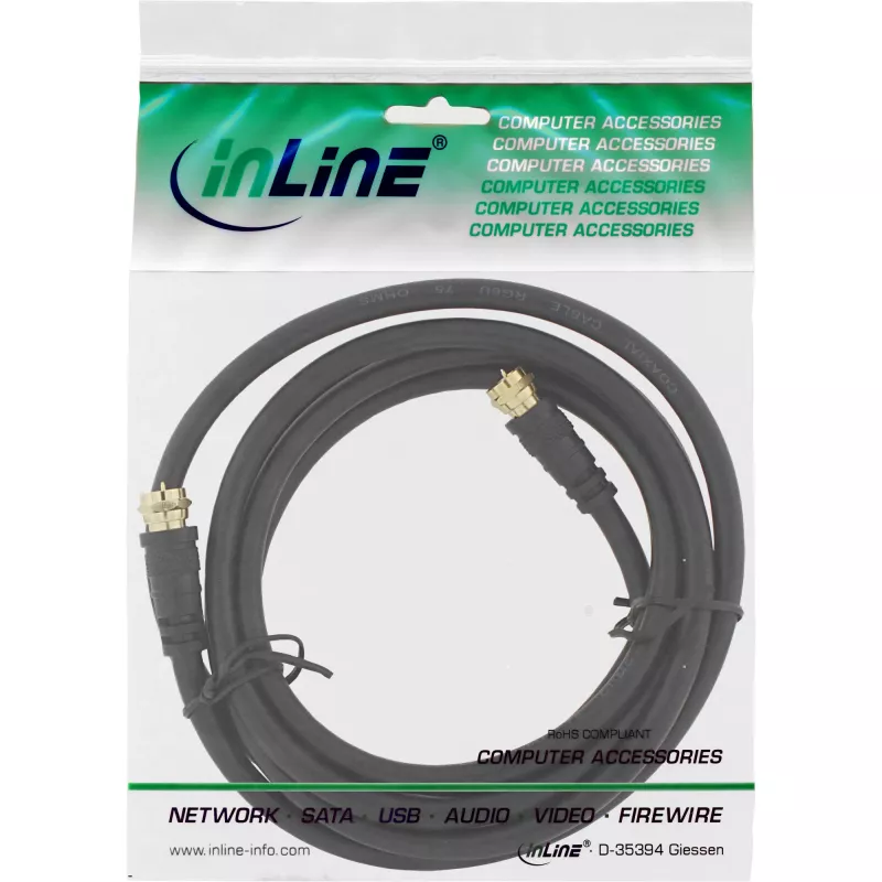 SAT kábel Premium InLine 69303P 2-násobne tienený 2x F konektor samec 3m čierny