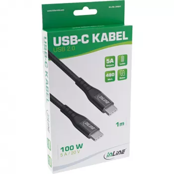 InLine USB 2.0 kábel, USB-C konektor samec/samec 100W rýchlonabíjací kábel, 2m