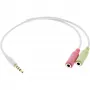 InLine audio headset adaptérový kábel 3,5 mm konektor samec 4-pol / 2x 3,5 mm, biely, 0,15 m