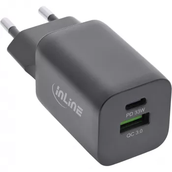 InLine USB napájací zdroj, nabíjačka, USB-A + USB Type-C, 33W, PD + QC