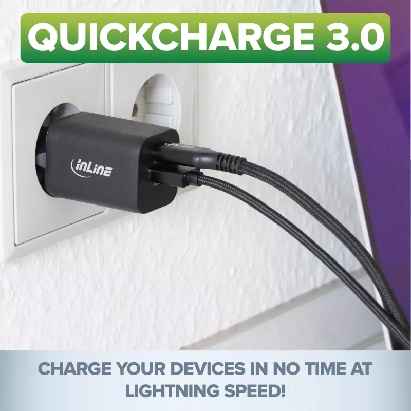 InLine USB napájací zdroj, nabíjačka, USB-A + USB Type-C, 33W, PD + QC
