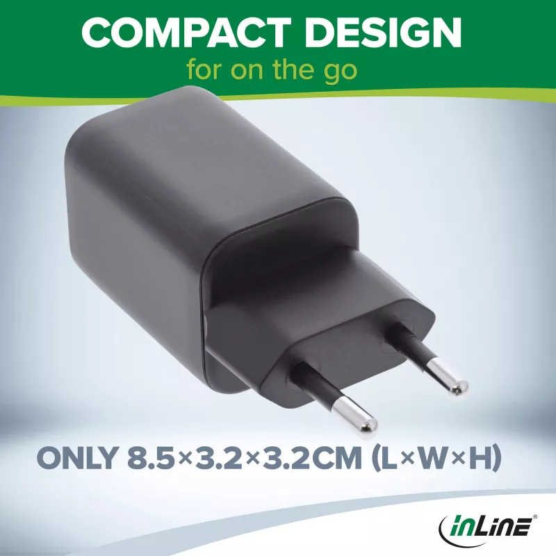 InLine USB napájací zdroj, nabíjačka, USB-A + USB Type-C, 33W, PD + QC