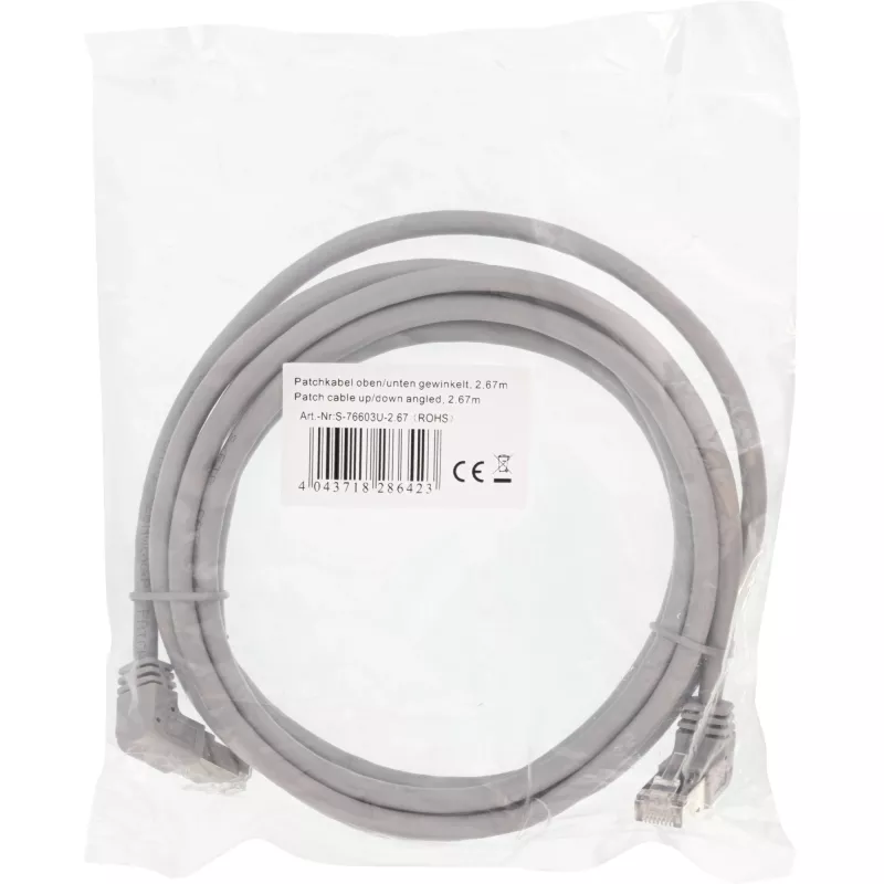 InLine patch kábel zahnutý nahor/nadol, S/FTP (PiMf), Cat.6, PVC, meď, sivý, 2,67m