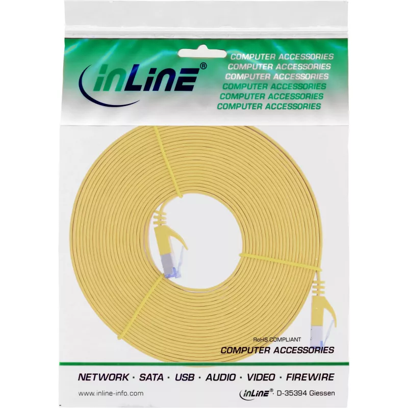 InLine plochý patch kábel, U/FTP, Cat.6A, žltý, 5 m