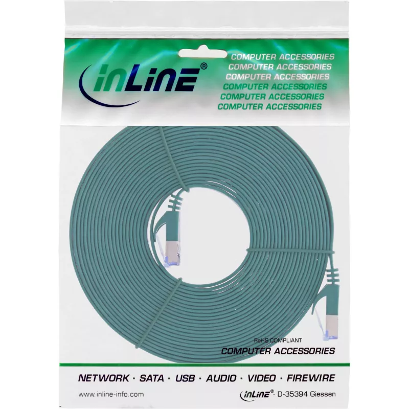 InLine plochý patch kábel, U/FTP, Cat.6A, zelený, 10 m