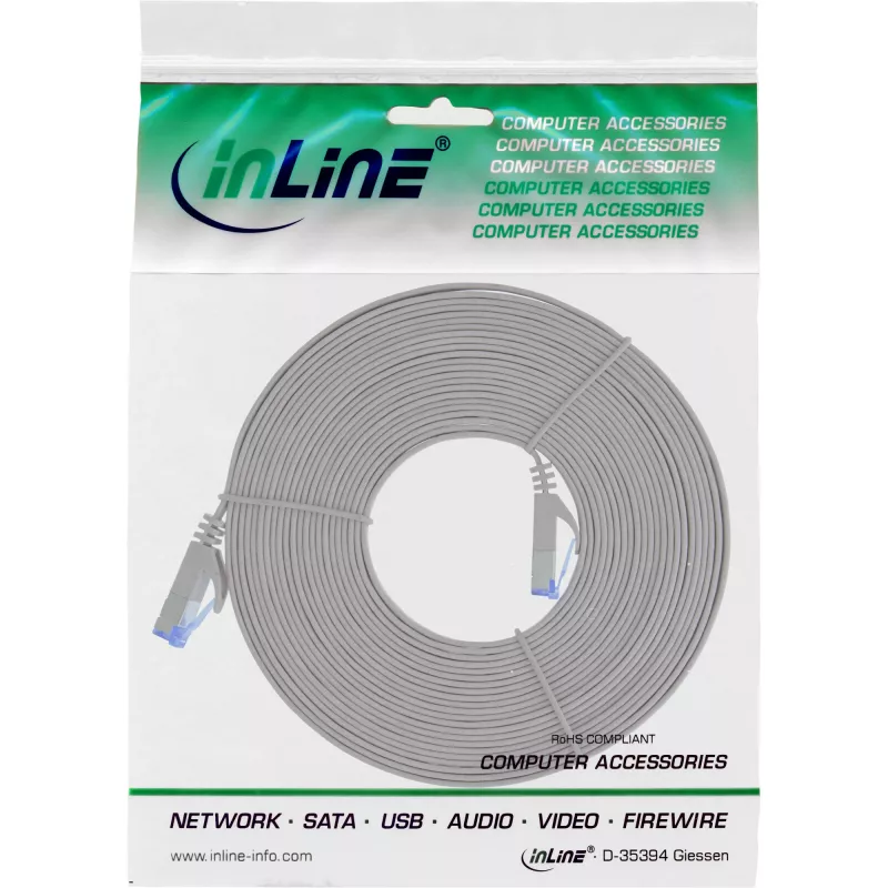 InLine plochý patch kábel, U/FTP, Cat.6A, sivý, 5 m